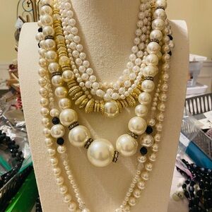 Elegant Faux Pearl and Gold Necklace Lot